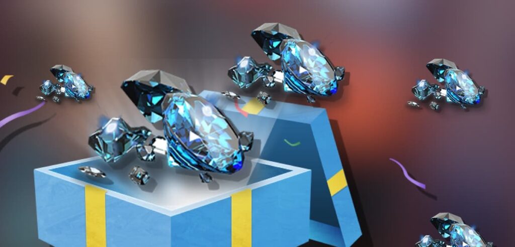 Uma caixa de diamantes do jogo free fire sendo aberta.