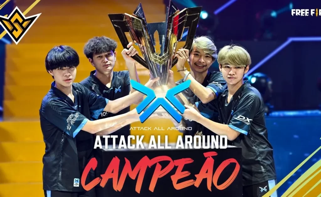 Equipe Attack All Around erguendo troféu no mundial