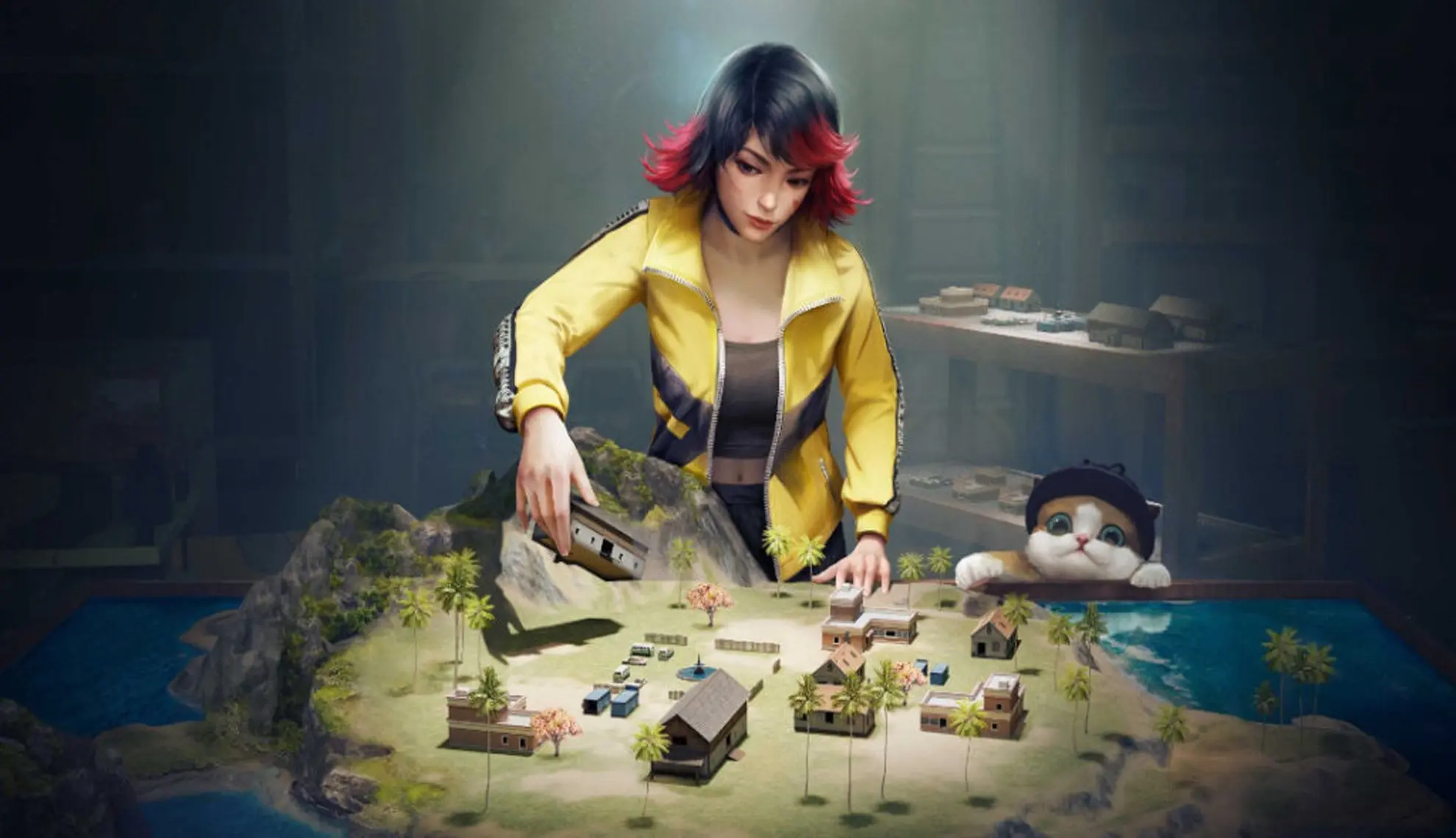 personagem do jogo de cabelo curto monta mapa de maquete