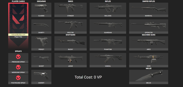 Site possibilita que jogadores simulem inventário com todas skins de VALORANT