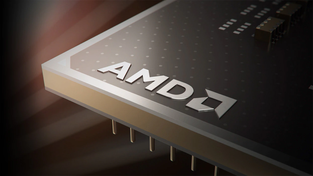 Logo da AMD em fundo cinza