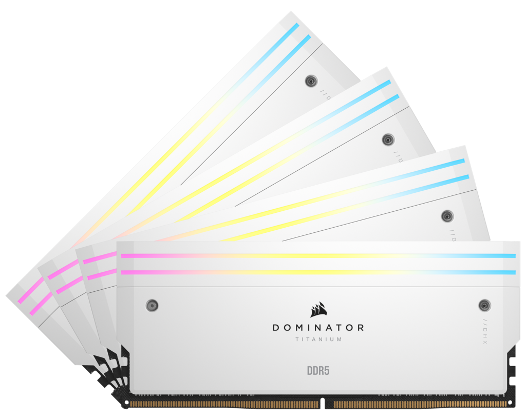 Corsair anuncia novas memórias DOMINATOR TITANIUM DDR5 3 Corsair anuncia novas memórias DOMINATOR TITANIUM DDR5 DOMINATOR TITANIUM RGB WHITE RENDER 05