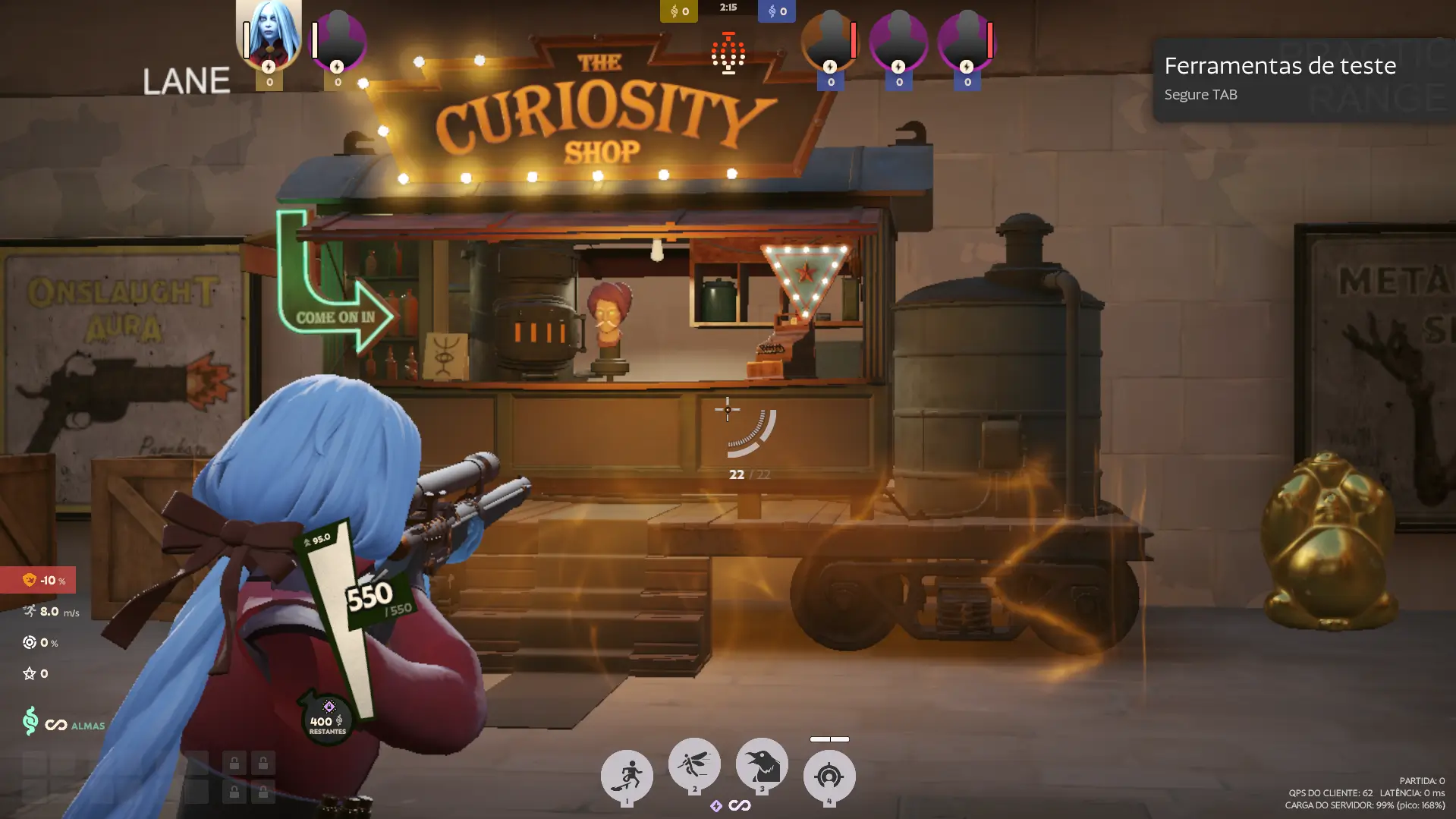 Personagem do jogo deadlock atirando.