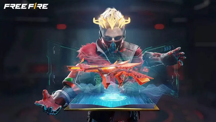 Personagem com skin personalizada do jogo mostrando sua arma.