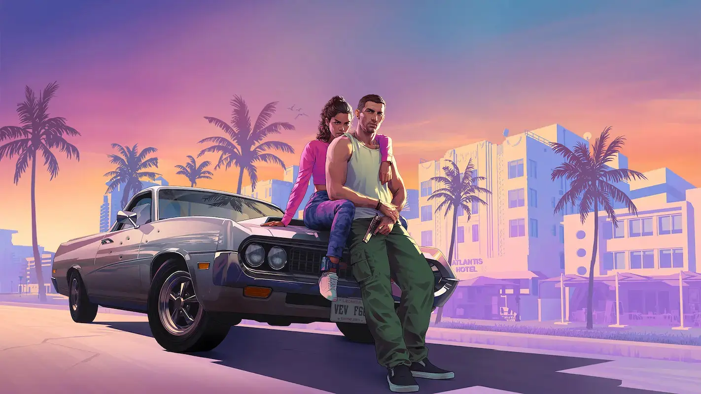 GTA 6 tem preço revelado no Brasil; confira os valores 1 Pôster promocional do jogo Grand Theft Auto 6, com dois personagens apoiados no capô do carro.