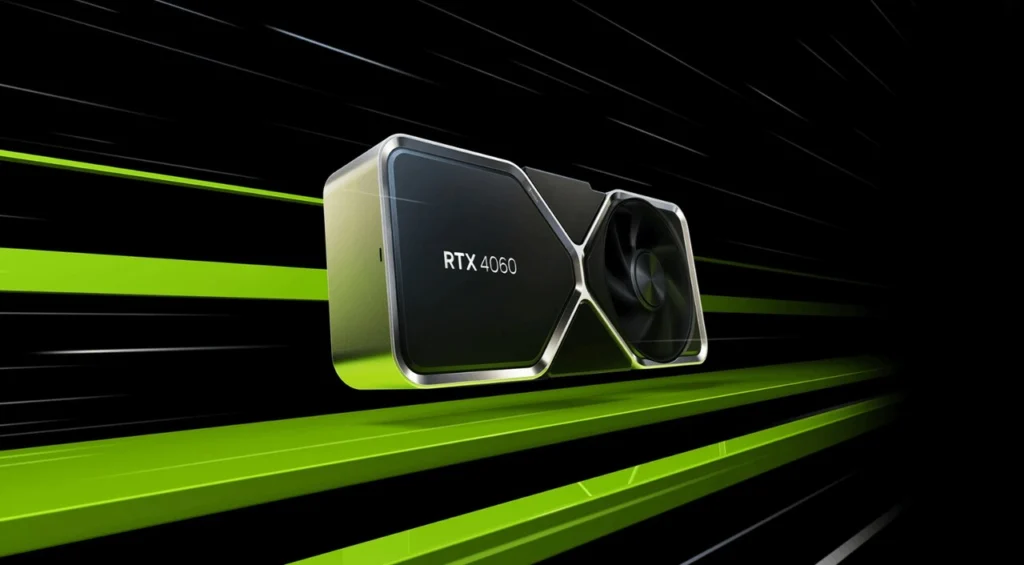 RX 7600 vs. RTX 4060: Qual é a Melhor Placa de Vídeo para Jogos em 1080p? 1 Placa de vídeo passando por feixes de luz.