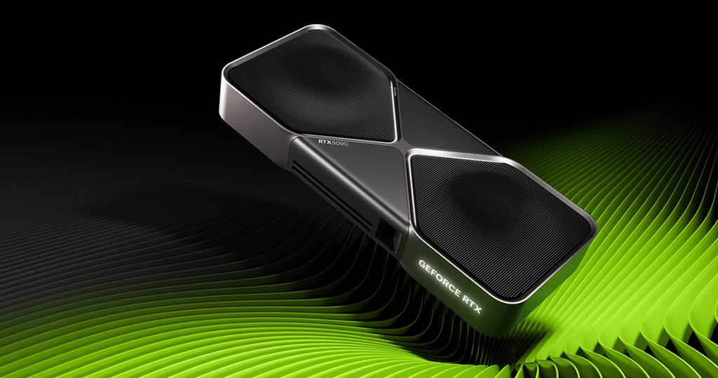 Placa de vídeo NVIDIA em fundo com as cores da marca