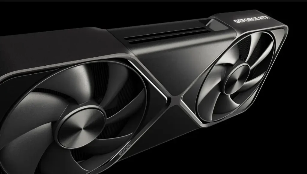 Placa RTX preta em fundo preto.