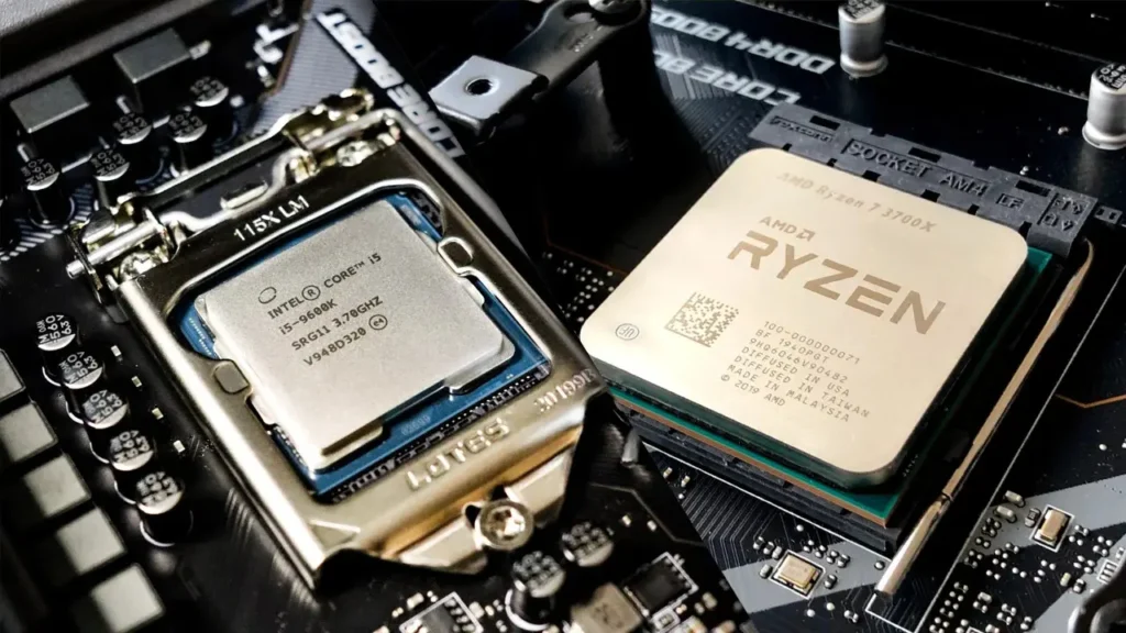 Processadores AMD e Intel lado a lado, mostrando serem os melhores processadores para jogos.