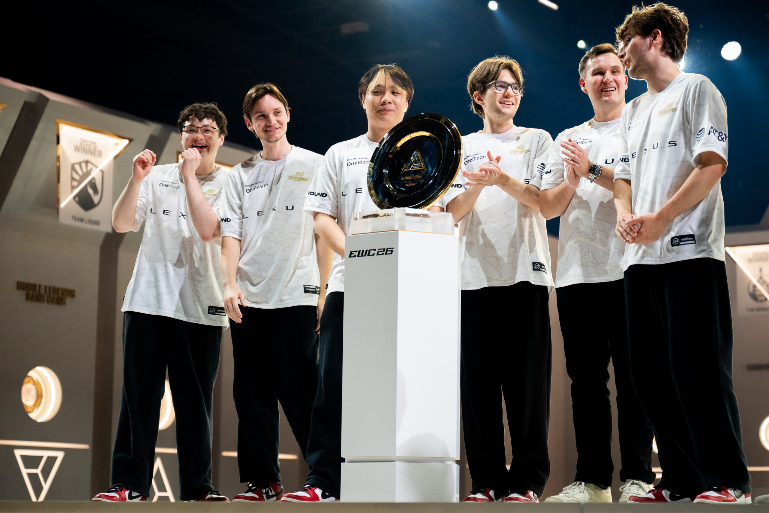 Elenco de VALORANT da 100 Thieves na Esports World Cup 2026 (EWC).