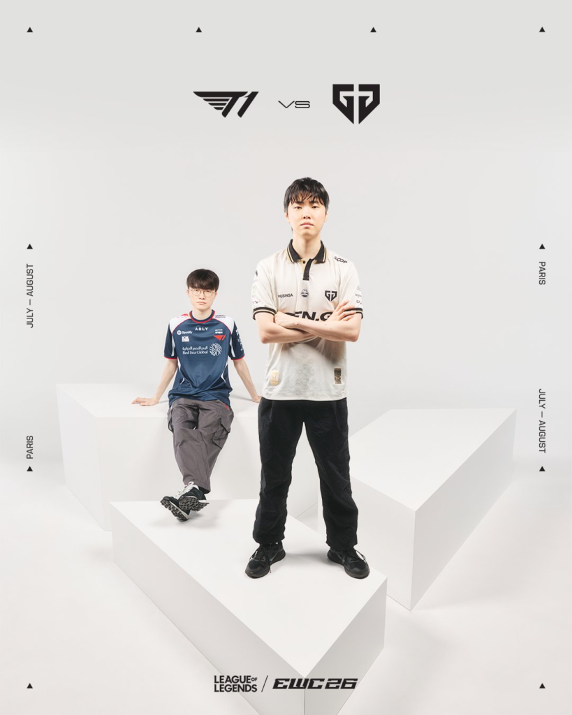 Jeong "Chovy" Ji-hoon e Lee "Faker" Sang-hyeok, jogadores profissionais de League of Legends (LoL) na Esports World Cup 2026 (EWC).
