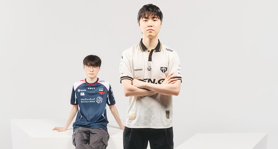 Jeong "Chovy" Ji-hoon e Lee "Faker" Sang-hyeok, jogadores profissionais de League of Legends (LoL) na Esports World Cup 2026 (EWC).