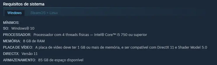 Apresentação das configurações e requisitos mínimos para jogar CS2. 