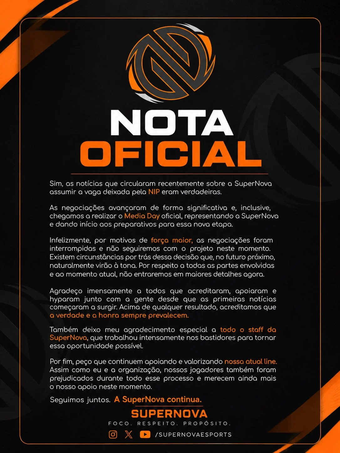 R6: Vitality negocia entrada no competitivo brasileiro supernova comunicado