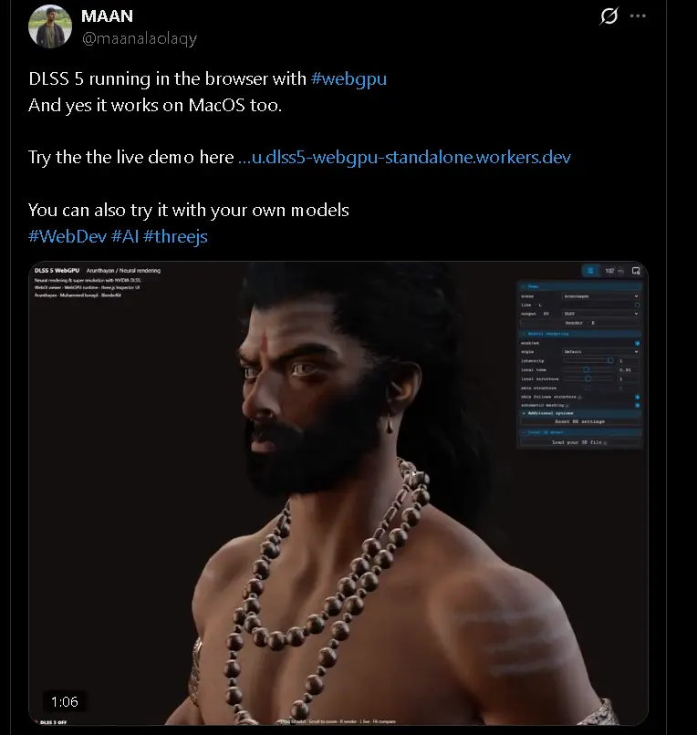 Modder consegue fazer o NVIDIA DLSS funcionar direto no navegador MAAN DLSS 5 web