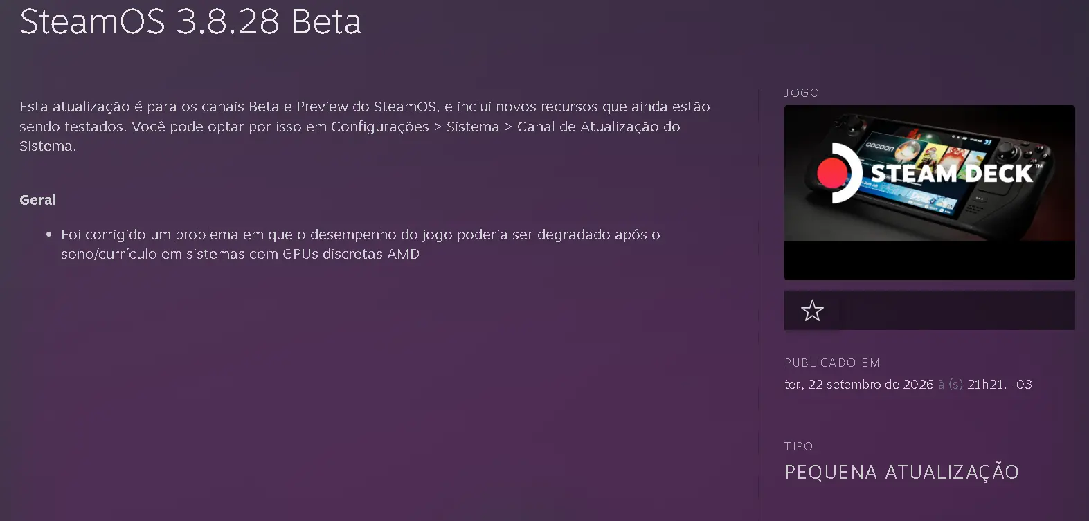 SteamOS recebe nova atualização para resolver bug de desempenho 2 SteamOS recebe nova atualização para resolver bug de desempenho Steam Deck