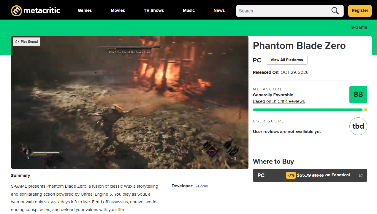 Phantom Blade Zero já tem notas no Metacritic; veja as notas 2 Phantom Blade Zero já tem notas no Metacritic; veja as notas Captura de tela 2026 10 26 100756