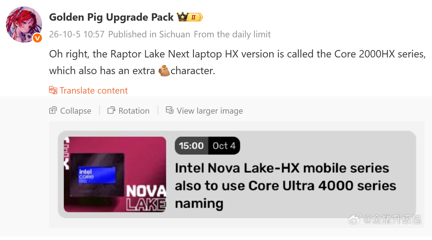 Vazamento indica novidades no portfólio de processadores de alto desempenho da Intel para notebooks Raptor Lake Next Core 2000HX