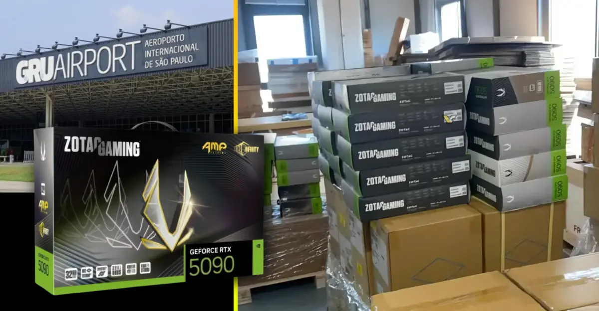 Dois paletes com placas de vídeo ZOTAC RTX 5090 avaliados em R$ 2,5 milhões somem no Aeroporto de Guarulhos 1 Dois paletes com placas de vídeo ZOTAC RTX 5090 avaliados em R$ 2,5 milhões somem no Aeroporto de Guarulhos