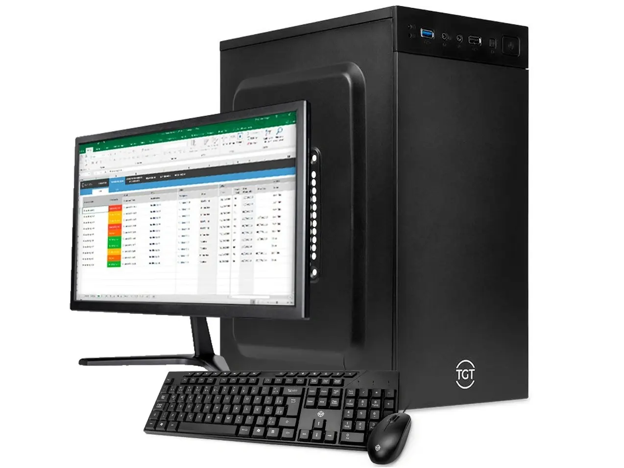 PC completo montado na Pichau: gabinete, monitor e periféricos.